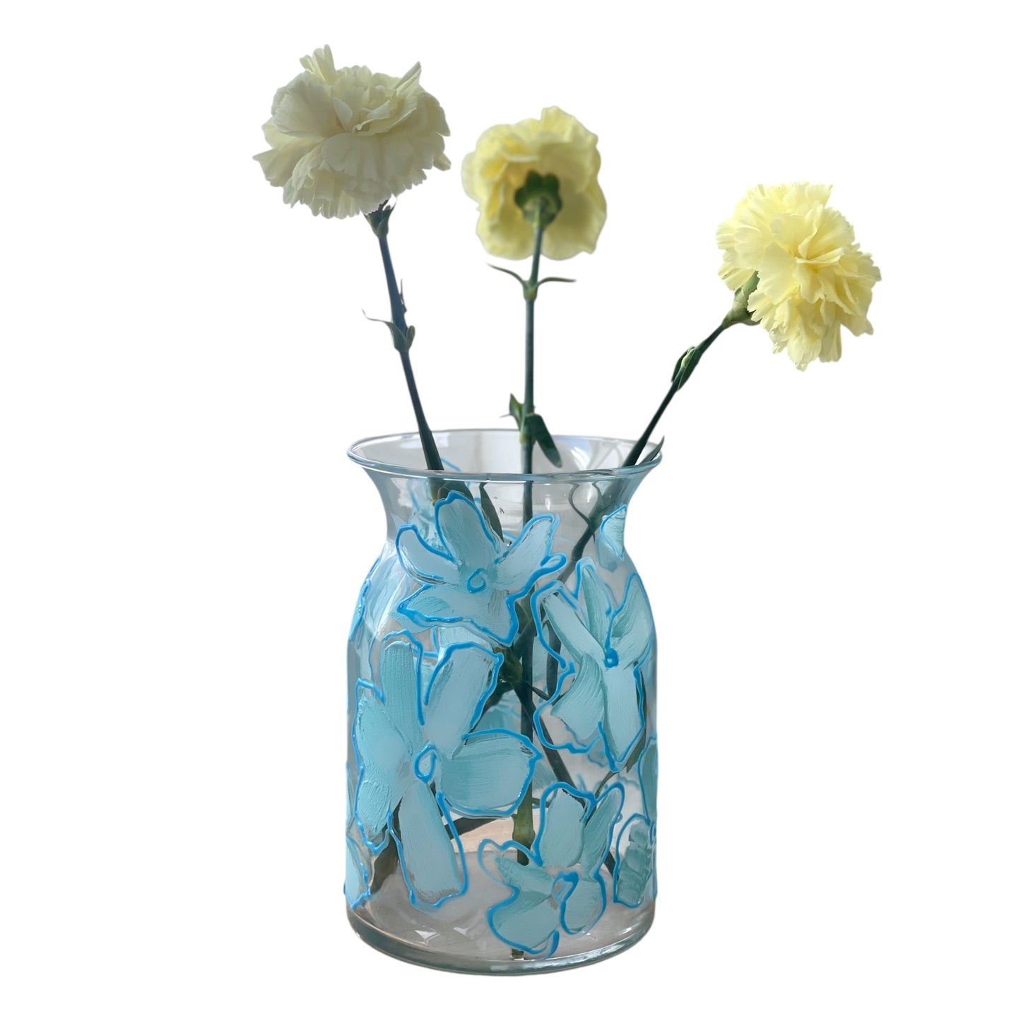 HEAD IN THE CLOUDS HAND PAINTED FLORAL BLUE VASE