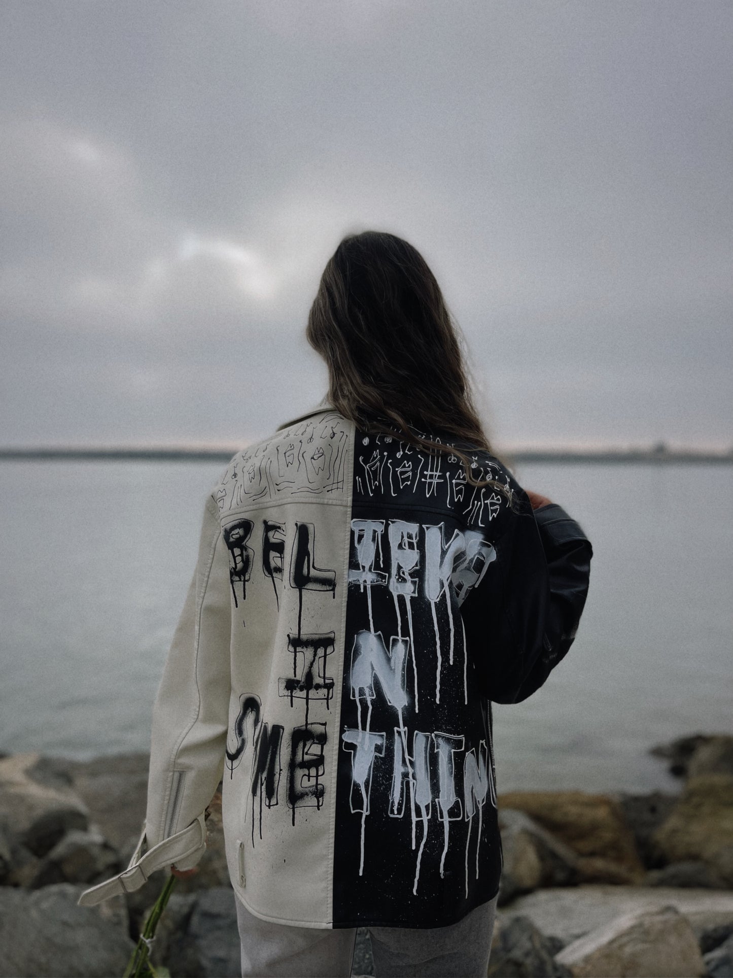 BELIEVE IN SOMETHING PLEATHER JACKET