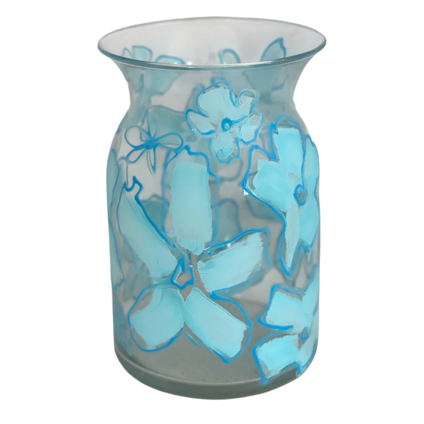 HEAD IN THE CLOUDS HAND PAINTED FLORAL BLUE VASE