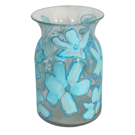 HEAD IN THE CLOUDS HAND PAINTED FLORAL BLUE VASE